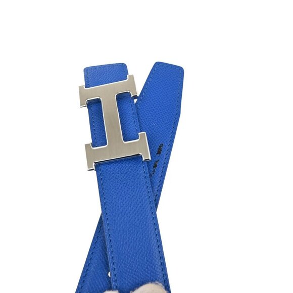 HERMES H Logo Constance Reversible Buckle Belt Leather #80 SHW Blue YW 82YH574 - Picture 5 of 16